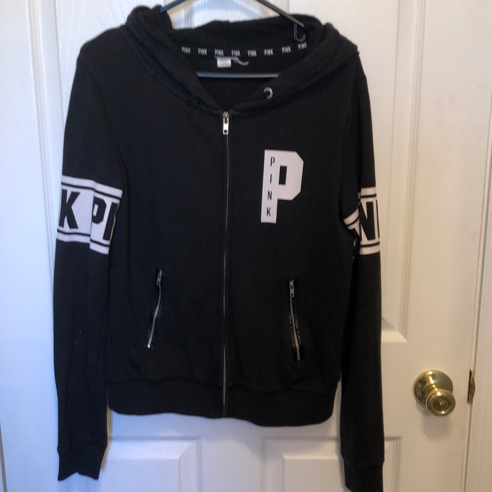 PINK Black Zip Up Sweatshirt